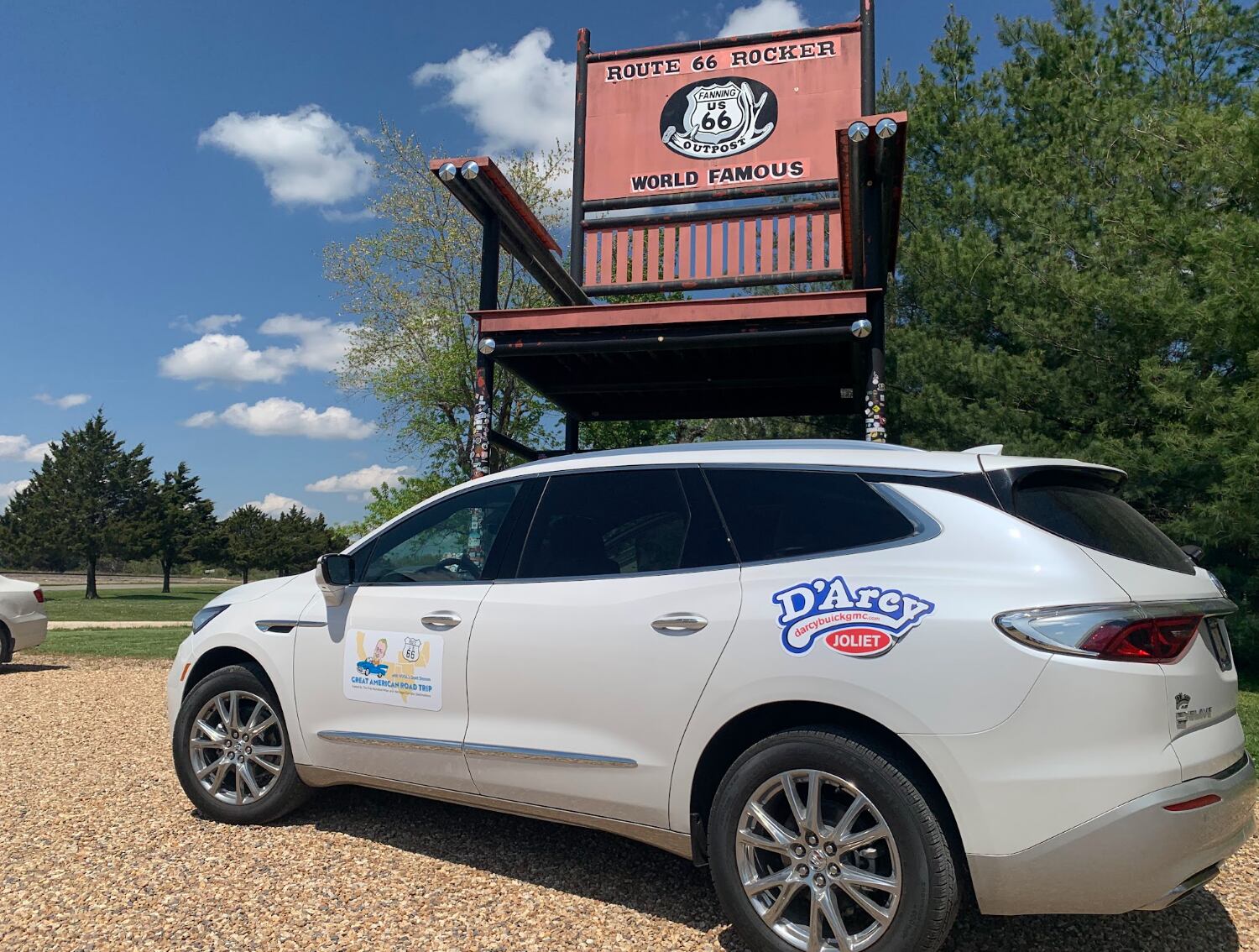 Slocum and crew visit the world famous Route 66 rocker at the Route 66 Outpost in Cuba, Mo.