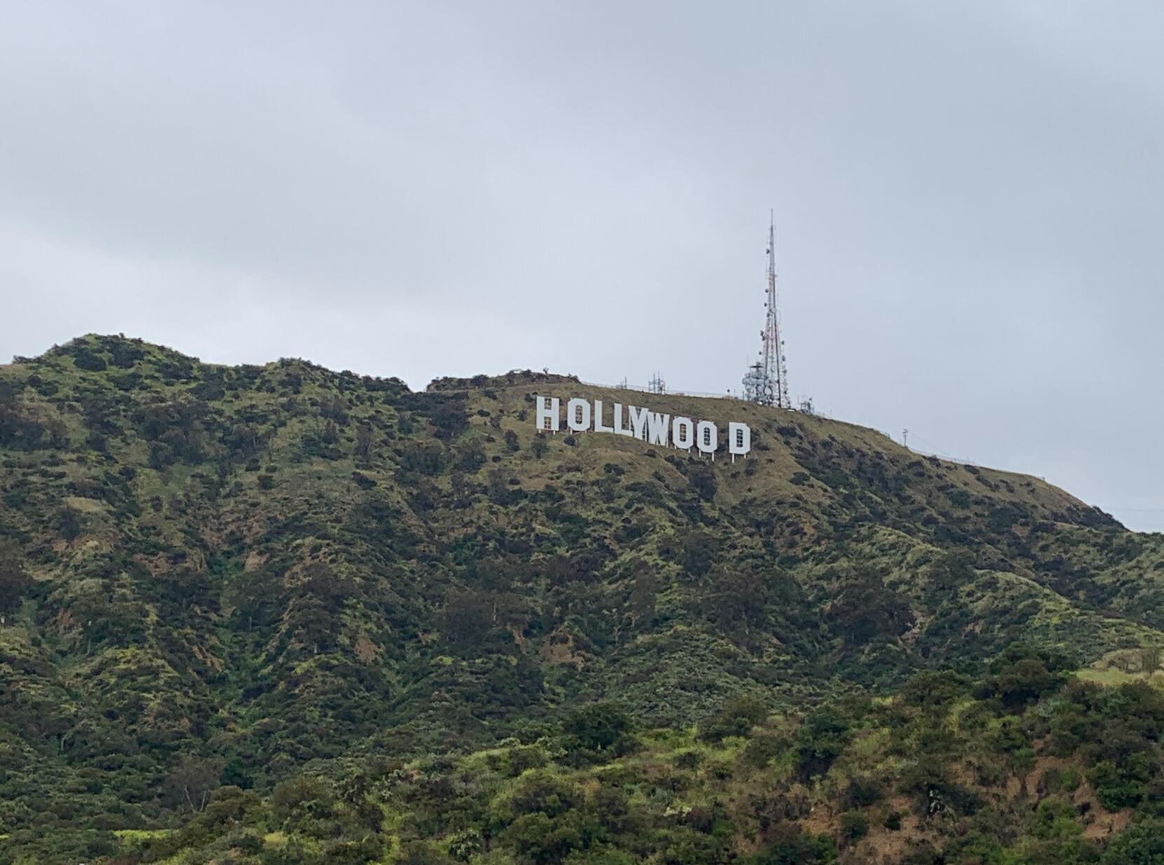 En route to Santa Monica Pier, the crew pass the famed Hollywood Sign.