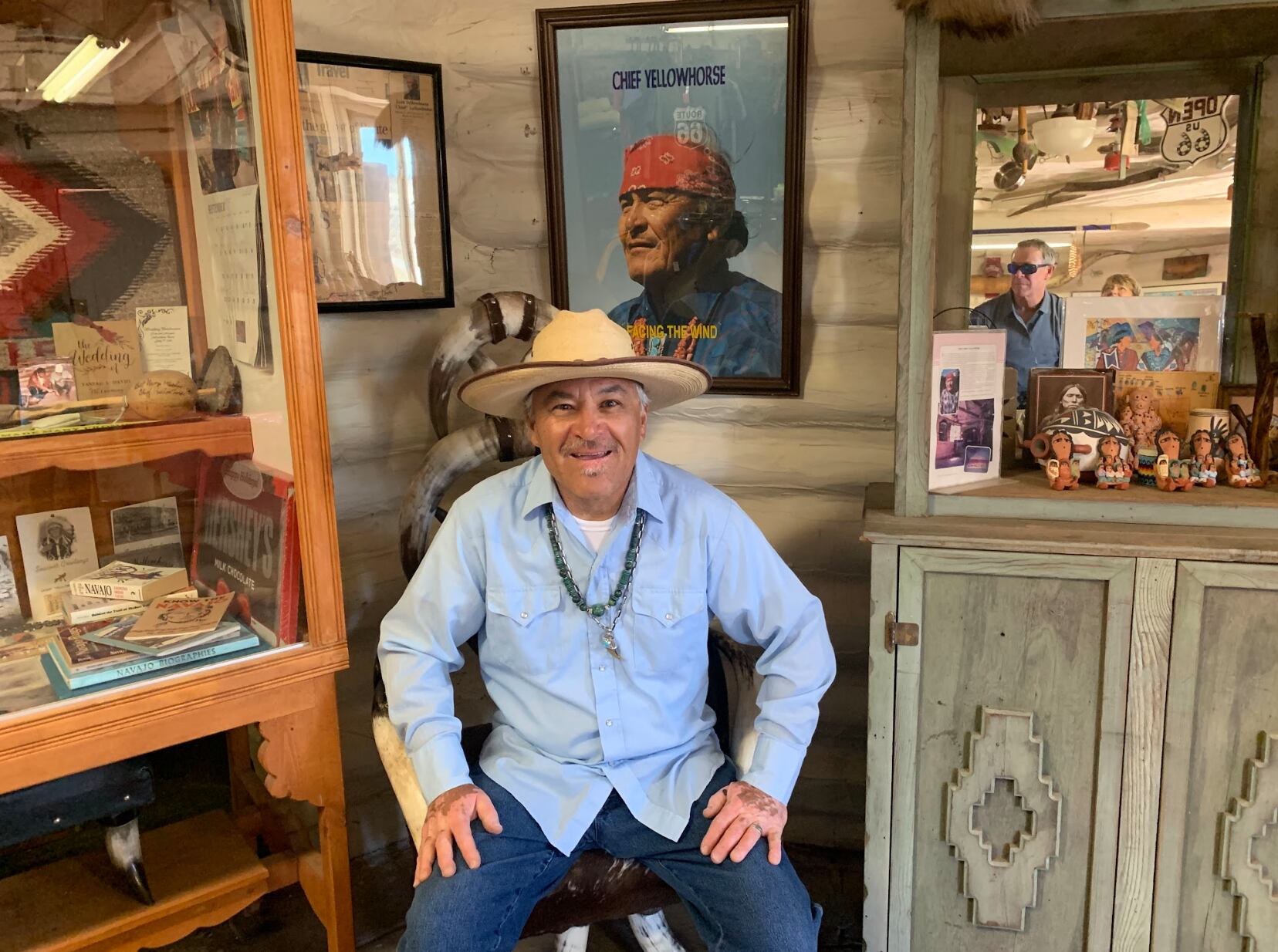 Scott Slocum visits with Scott Yellowhorse at the Cheif Yellowhorse Cave near Lupton, Arizona.