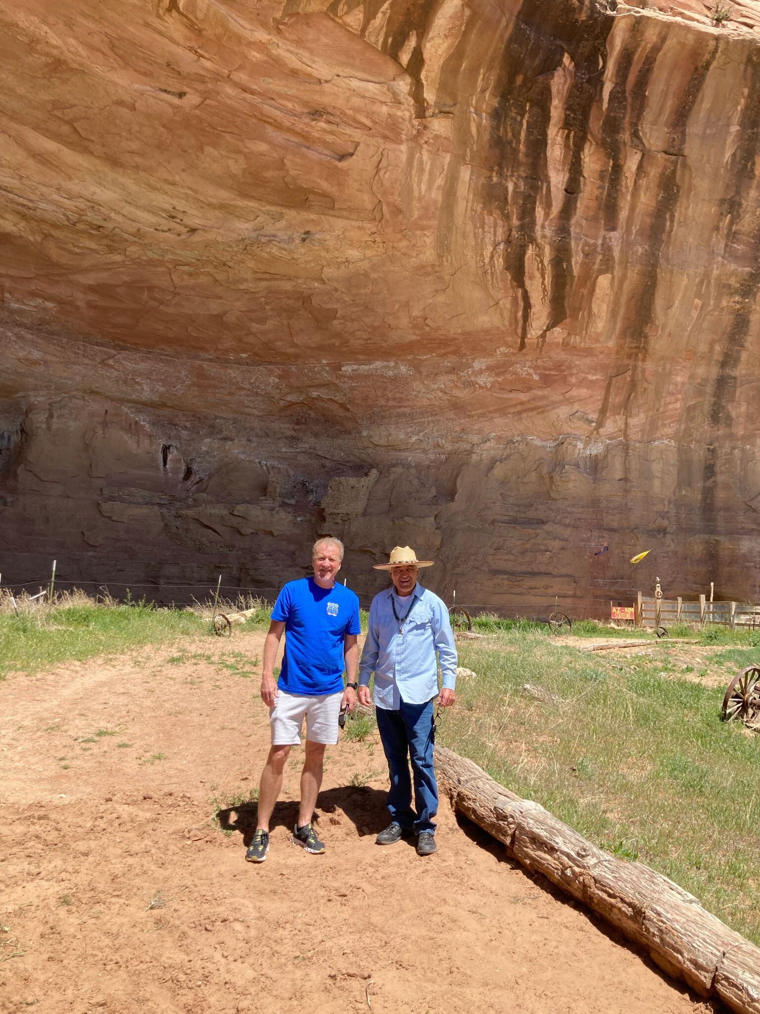 Scott Slocum visits with Scott Yellowhorse at the Cheif Yellowhorse Cave near Lupton, Arizona.