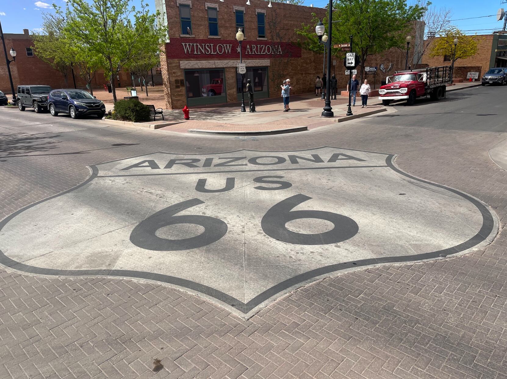 A massive Route 66 shield in Winslow, AZ