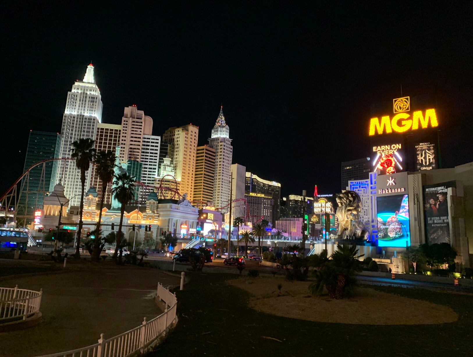 The Las Vegas skyline welcomes travelers on Route 66 - this view includes the famed New York, New York Hotel and Casino and MGM Grand.