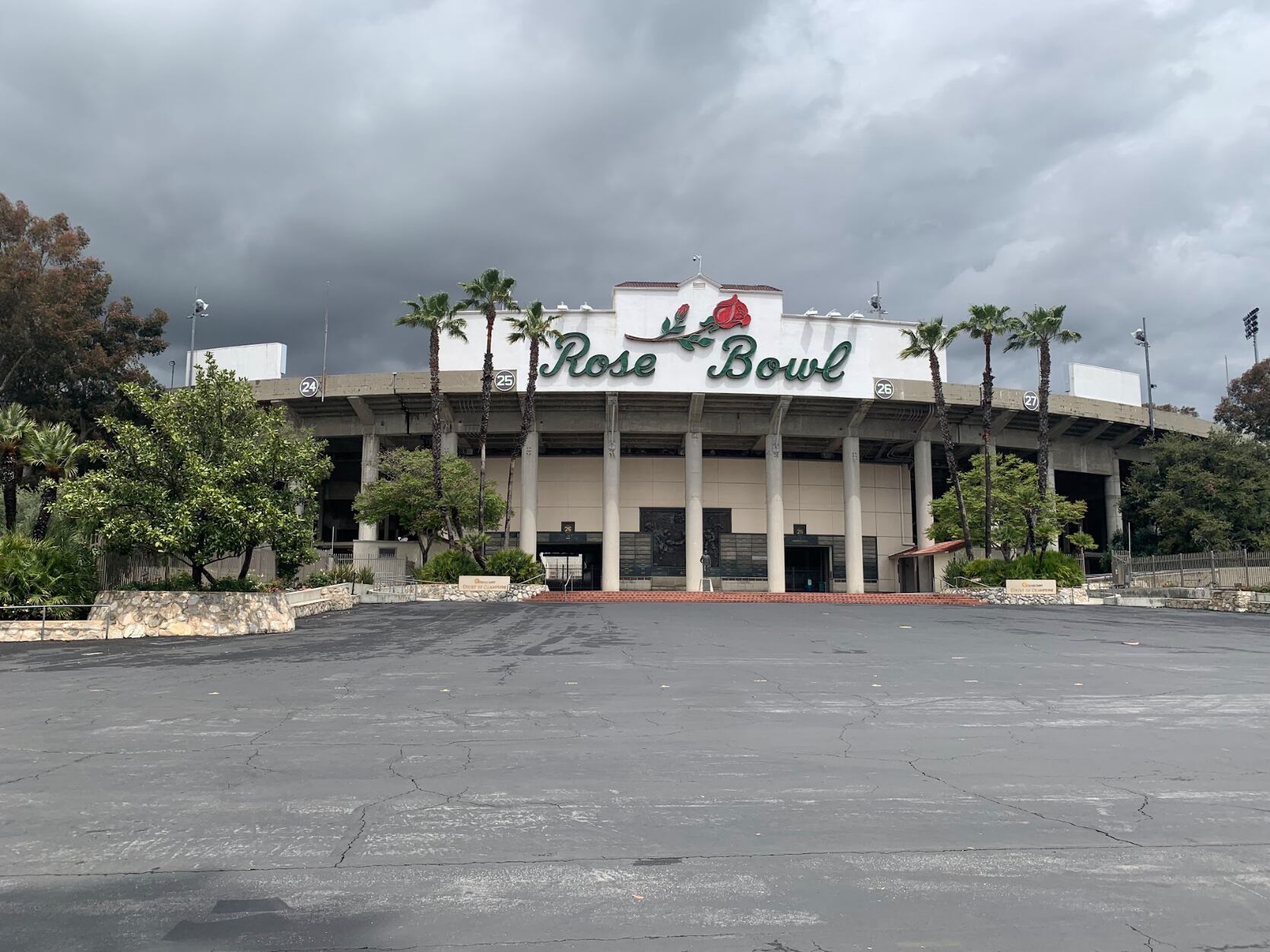 The crew paid a quick visit to Pasadena's Rose Bowl  